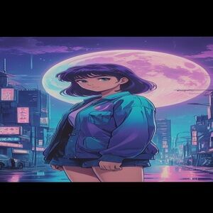 Neon moon Hd metal art print